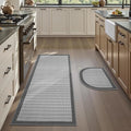 PADOOR Non Slip Kitchen Rugs Sets of 2 - Extra Large 2.5'x6' + 20"x32" (Rectangular + Semicircular) Runner Rugs Non Skid Washable, Absorbent Kitchen Floor Mat for in Front of Sink 2 Piece Grey