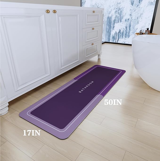 Bath Mat, Bathroom Mat Rugs Super Absorbent Shower Mats Non Slip Quick Dry Thin Rubber Mats for Bathroom Floor Fit Under Door, Shower Rug for Bathtub, Shower, Purple