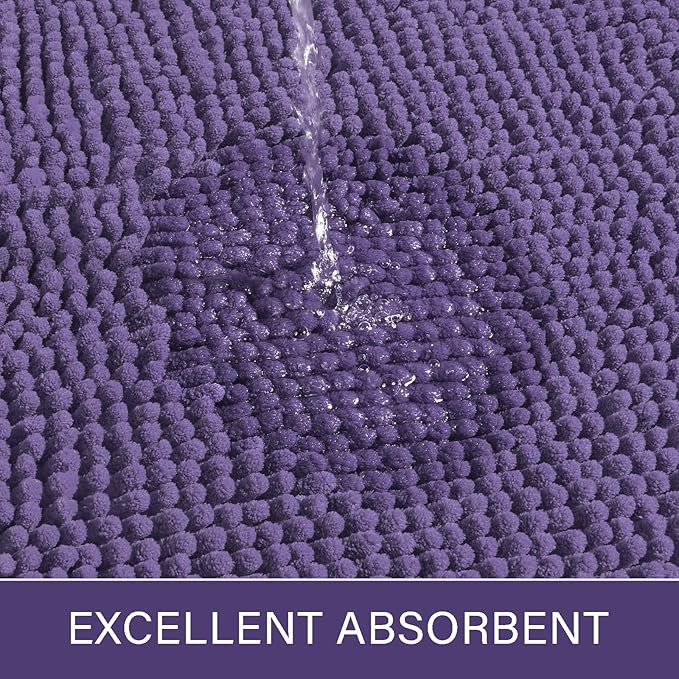 LOCHAS Luxury Bathroom Rug Shaggy Bath Mat 24 x 70 Inch, Washable Non Slip Bath Rugs for Bathroom Shower, Soft Plush Chenille Absorbent Carpets Mats, Dark Purple