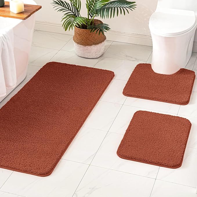 MIULEE Rust Bathroom Runner Rug 24x60 Inches, Long Bath Mat for Bathroom Floor Bathtub Showers, Machine Washable Absorbent Microfiber Carpet with TPR Anti-Slip Back