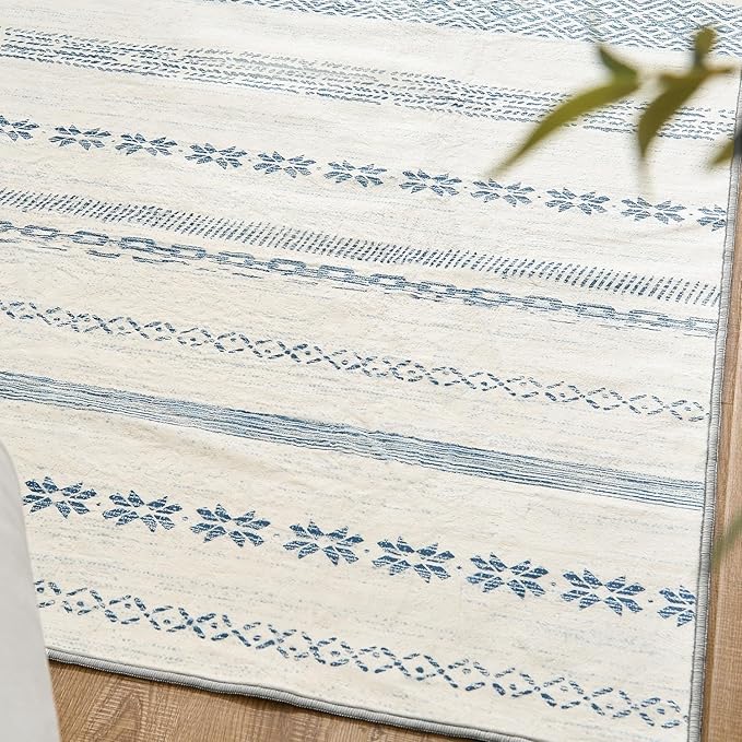 jinchan Moroccan Boho 3x5 Area Rugs for Entryway - Machine Washable Soft Throw Rug Bohemian Design Non-Slip Carpet for Entrance Living Room Kitchen Bedroom (3‘x5', Blue)