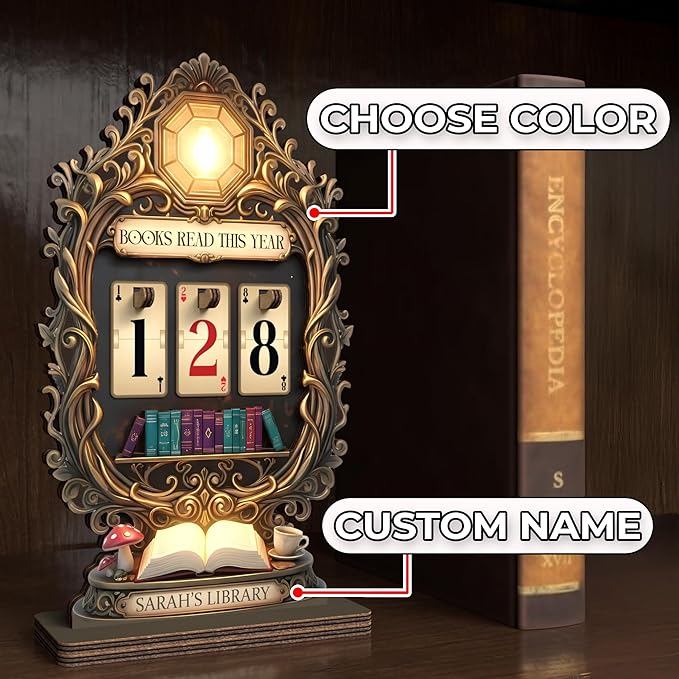 Personalized Book Tracker, Books Read This Year Counter Sign, Whimsical Lantern Bookshelf Decor, Fantasy Home Library Accessories, Custom Christmas Bookish Gifts for Women, Book Lovers, Readers