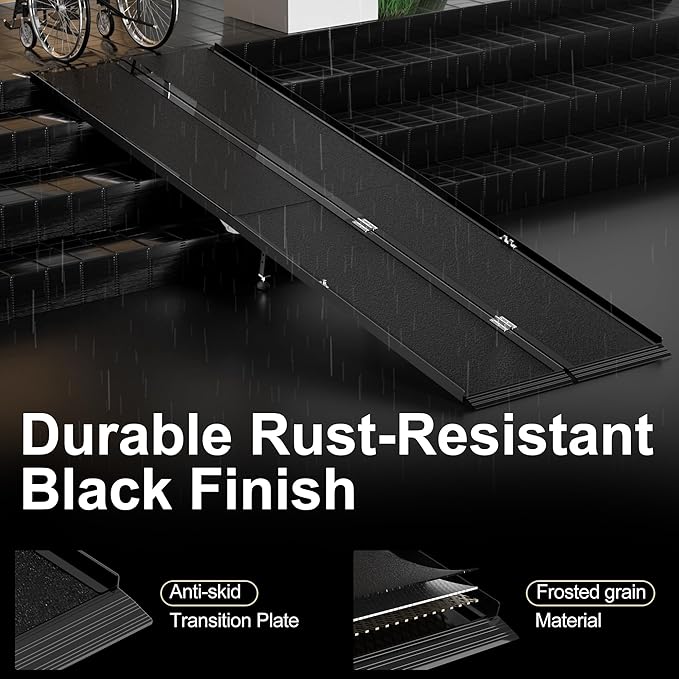 8FT Portable Wheelchair Ramp with Quick-Lock, Black Seamless Non-Slip Aluminum Folding Handicap Ramp,Threshold Ramp for Doorways, Wheel Chair Ramp for Home Steps