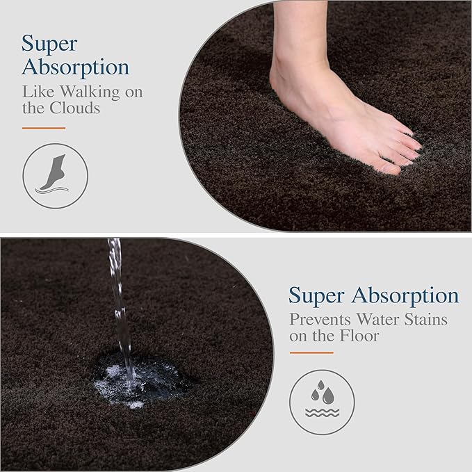 Walensee Large Bathroom Rug (24 x 48, Brown) Extra Soft and Absorbent Shaggy Bath Mat, Machine Washable Microfiber, Non Slip Luxury Floor Mat