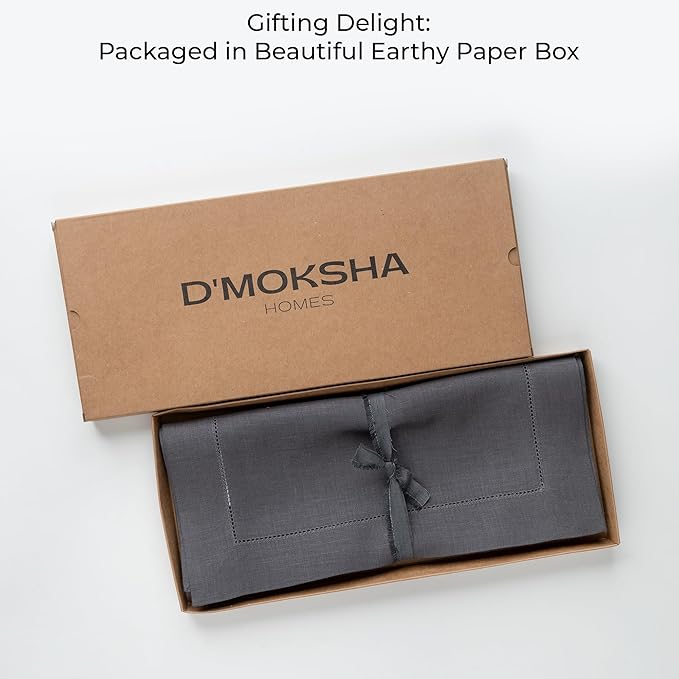 D'Moksha Homes Linen Charcoal Grey Table Runner 60 Inches - Classic Hemstitch, 100% Pure Linen Coffee Table Runner 14 x 60 Inch Ideal for Dresser Tables - Spring, Easter