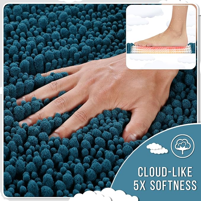 Yimobra Bathroom Rugs Non Slip Washable - Ultra Soft Absorbent Chenille Bath Mat, Quick Dry Shaggy Floor Carpet for Tub Shower, Rustic Turquoise Home Decor Accessories, 24x17 Inch