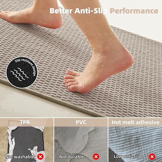 Bathroom Runner Rug, Long Bath Mat Washable Thin Quick Dry Low Pile Bathroom Runner Rugs 24 x 60 Non Slip, Beige 24"x60"