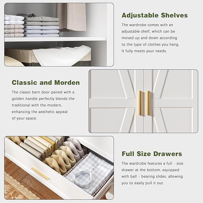 COFaR 71 Farmhouse Metal Wardrobe Closet with Hanging Rod