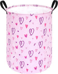 19.7" Round Pink Valentine's Day Laundry Clothes Hamper Laundry Basket with Handles,Storage Organizer Bins Laundry Gift Basket for Room, Bedroom Decor