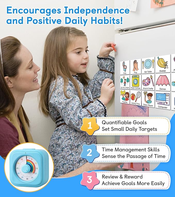 2-in-1 Visual Timer & Magnetic Visual Schedule for Kids, Autism ADHD Time Management Tool with 100+ Routine Chore Chat Magnets, Sensory Learning Materials for Home, Classroom, Special Education