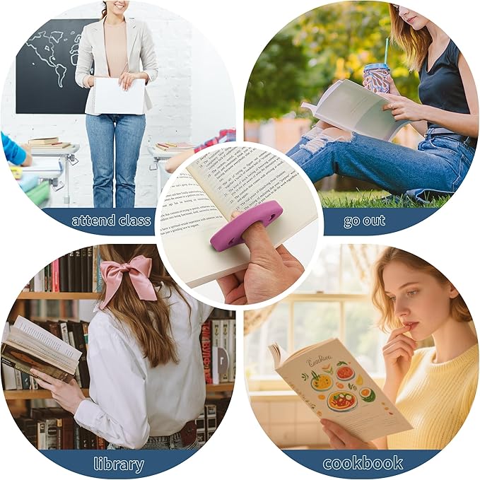 Book Page Holder, 2 Pack Breathable Silicone Thumb Page Holder for Reading, Ideal Book Reader Gifts and Reading Accessories (Small Size, Purple)