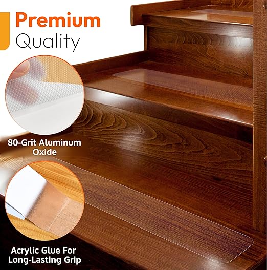 Premium Clear Grip Tape for Stairs 6” x 24”, Heavy Duty Anti Slip Tape - Waterproof Stair Treads for Wooden Steps, Concrete, etc., Works on All Surfaces & in Any Weather, Conveniently Precut (5-Pack)