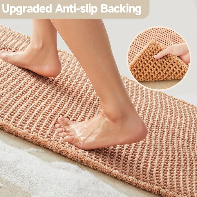 Waffle Runner Rug Bathroom, Long Boho Bathroom Rugs Non Slip Washable Super Absorbent Quick Dry Farmhouse Bath Decor, 72"x24" Light Peach