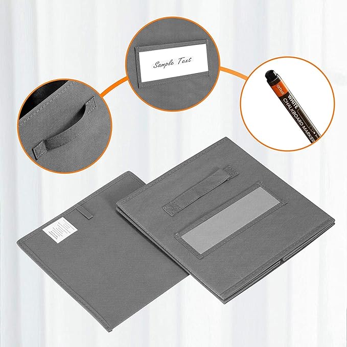 artsdi 13x13x13 storage cube bins(Set of 8) Fabric storage cubes with 8 Labels Window Cards & a Pen, storage cubes 13x13, Collapsible 13 inch cube storage bins, Cubby Organizer Boxes, Gray