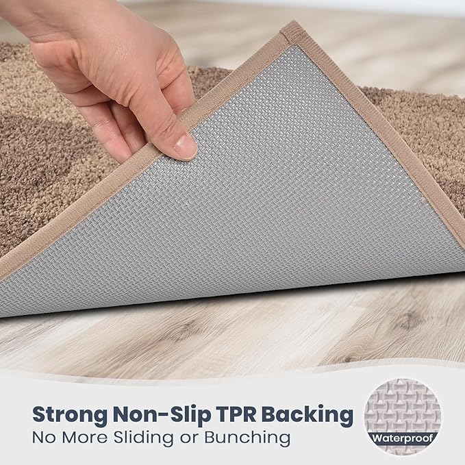 PURRUGS Bathroom Rug Non-Slip Machine Washable 20" x 30", Super Absorbent and Quick-Dry Bath Mat, Extra Soft and Plush Bath Rug for Shower, Bathtub and Sink, Grayish Brown & Coffee