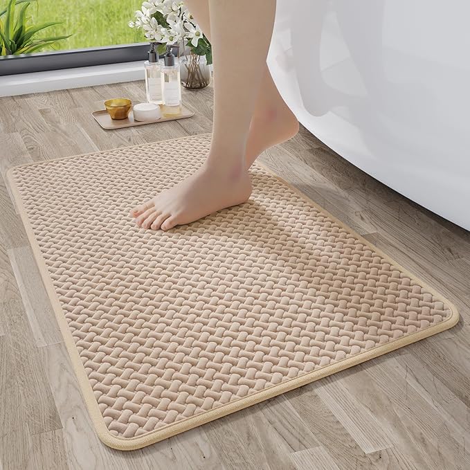 Bathroom Rugs Non Slip, Super Absorbent Quick Dry Bath Mats for Bathroom, Foam Weave Texture Thin Bath Rugs Washable with Rubber Backing Fit Under Door Outside Shower,24” x 35“