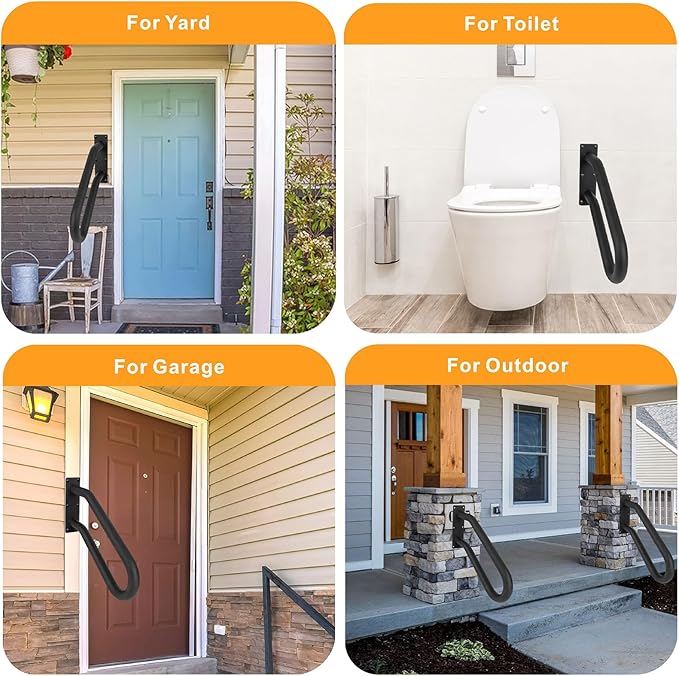 2 Pcs Handrails for Outdoor Steps Stair Railing Indoor, Handrail for 1-3 Steps,Universal Stairs Metal Handrail for All Groups, Strongly Supportive U-Shaped Stair Railings,Wall Mounting