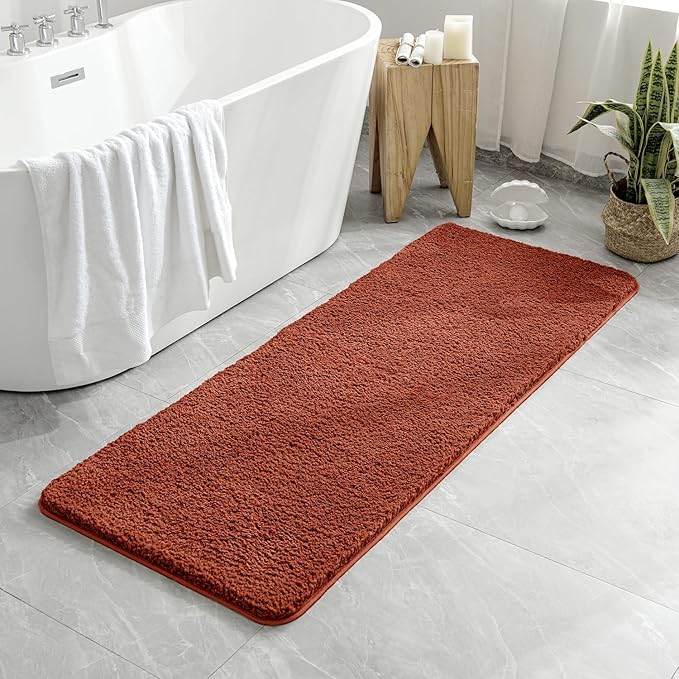 MIULEE Rust Extra Thick Non Slip Bathroom Rug Shaggy Soft Bath Mat Plush Microfiber Absorbent Water for Shower Tub Machine Washable (24x70 Inches)