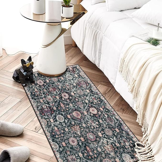 Lahome Kitchen Rugs Non Slip Washable Rugs for Entryway, 2x4 Rug Non-Slip Moroccan Trellis Ultra-Thin Indoor Door Mat Small Carpet for Bathroom Bedroom Entry, Black/Multi