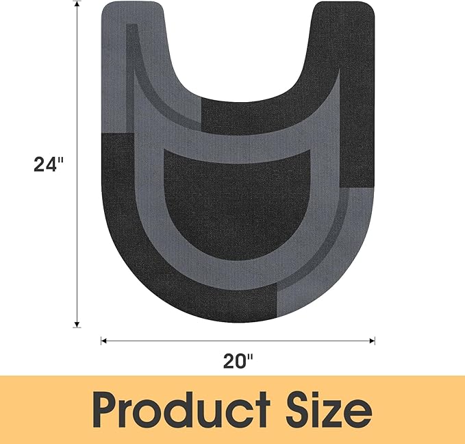 ACCUMTEK Toilet Rugs, Ultra Thin Absorbent Contour Bathroom Rugs for Toilet, Dry Quickly, Machine Washable, Upgrade Backing Non-Slip Bath Mat, Black/Bordered/U-Shaped 24"x20"