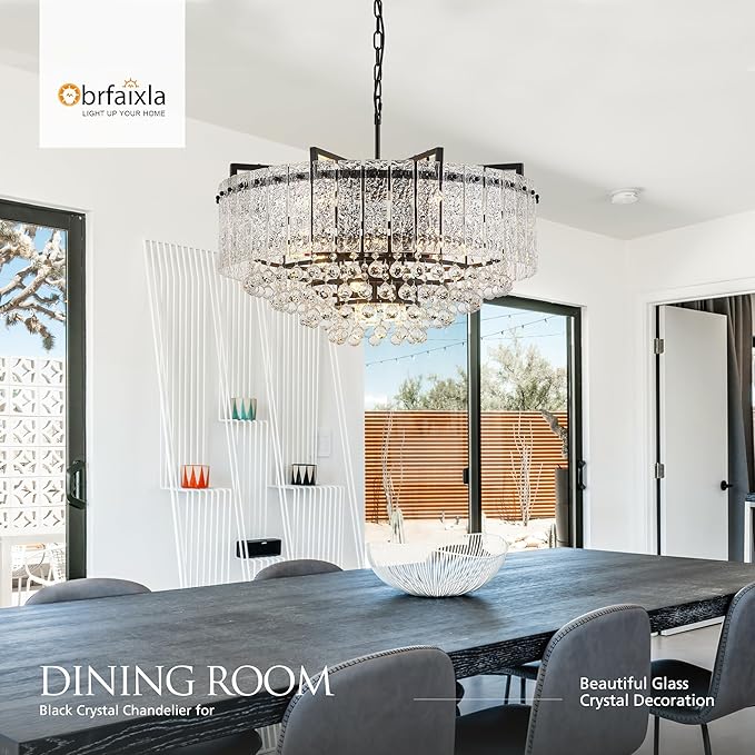 29.2" 16-Light Modern Glass Chandelier Light Fixtures Large Black 4-Tier Crystal Beads Chandeliers for Dining Room Round Hanging Ceiling Pendant Lighting for Bedroom Entryway Foyer Stairway