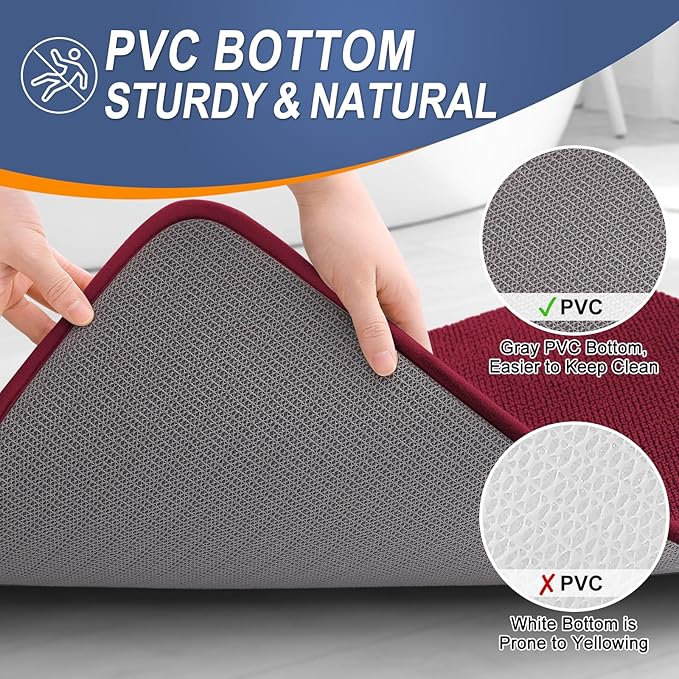 OLANLY Thick Memory Foam Bath Mat Rug 70x24, Extra Soft Absorbent Bathroom Rug, Quick Dry Bath Mats, Non-Slip, Machine Washable Carpet for Bathroom, Tub and Shower, Home Decor Accessories, Burgundy