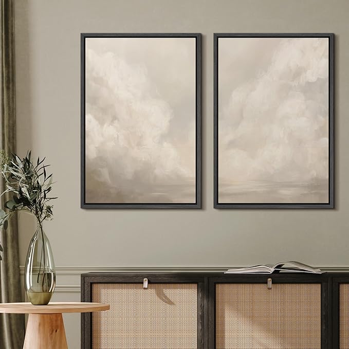 MUDECOR Framed Canvas Print Wall Art Neutral Cloudscape Soft Abstract Sky Illustrations Modern Art Decorative Bohemian Colorful Chic for Living Room, Bedroom, Office - 16"x24"x2 Black