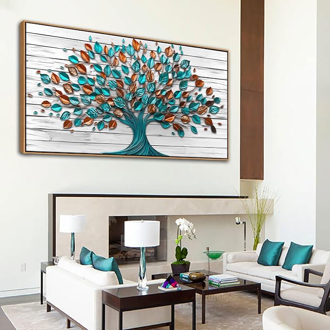 Mofutinpo Tree of Life Wall Art for Living Room, Office, Bedroom & Kitchen - Framed Canvas Painting, 24x48IN
