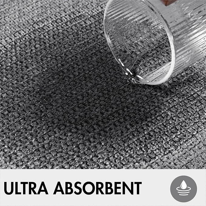 MIULEE Set of 2 Ultra Thin Bathroom Rugs, Rubber Bath Mats for Bathroom Non Slip, Quick Dry Absorbent Bath Rug Machine Washable, Fit Under Door, Shower, Sink, Home Decor, Grey, 20x32 Inch