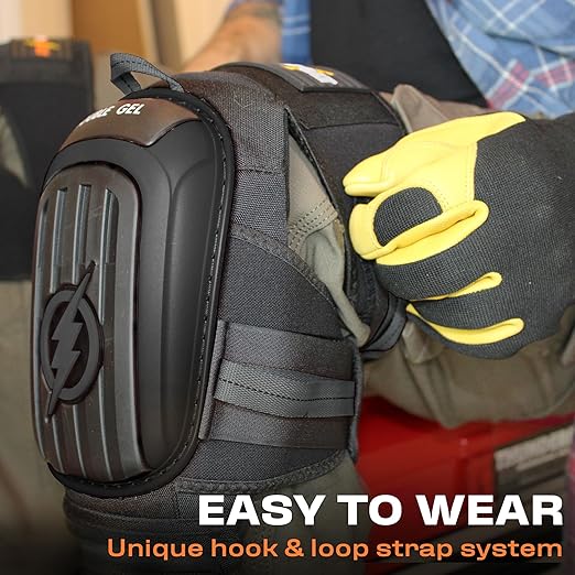 Thunderbolt Knee Pads for Men Construction Knee Pads for Work for Men and Women with Double Gel for Gardening Flooring Roofing Heavy Duty with Extra Thick Foam and Strong Adjustable Non-Slip Straps