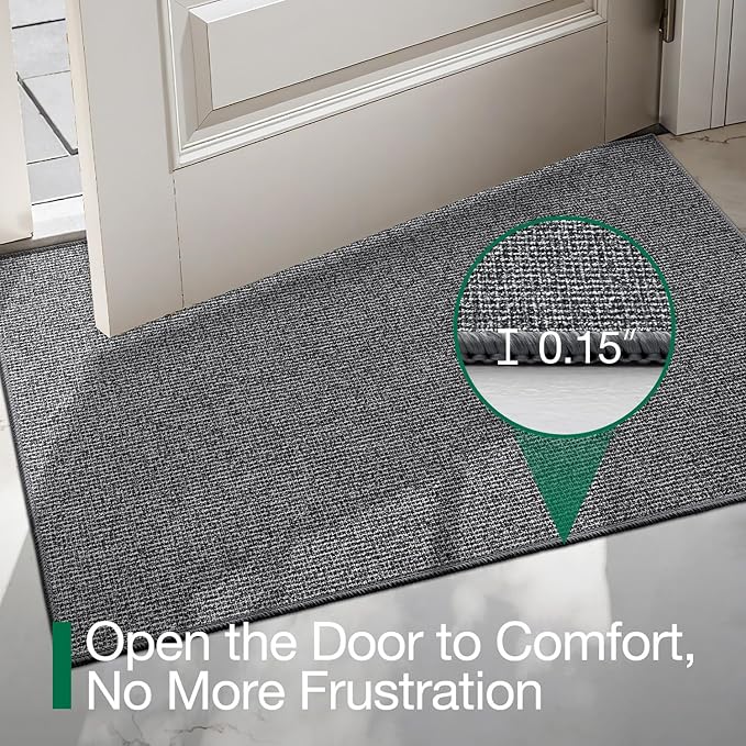 LUMI Indoor Door Mat 24"x36", Ultra Thin Low Profile Non-Slip Doormat for Home Entrance, Absorbent & Stain-Resistant Welcome Mats, Washable Entryway Mat for Front Door, Patio, Porch, Grey