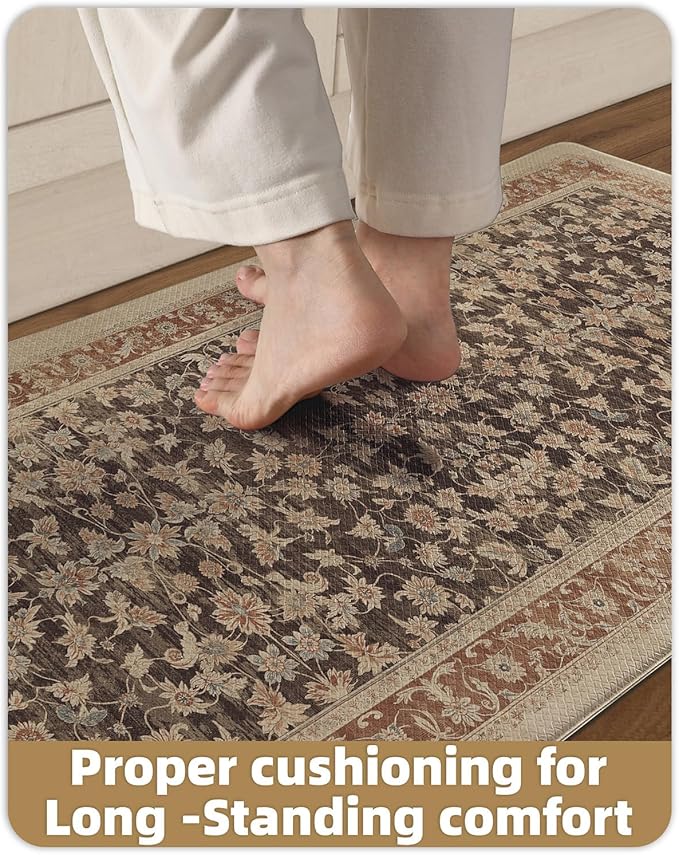 Color&Geometry Anti Fatigue Kitchen Mats for Floor 24x59, Vintage Decor, Easy Clean, Waterproof & Oil Proof, 0.4" Thick Cushioned, Non-Slip Kitchen Runner Rug for Sink, Laundry, Office, Light Taupe