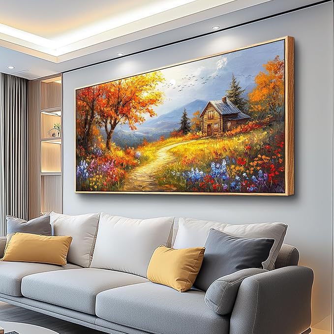 FUHAIHUA Large Wood Framed Wall Decor For Living Room Canvas Wall Art For Office Modern Wall Decorations For Bedroom Reddish Orange Tree Painting Farmhouse Pictures Artwork Room Home Decor 24x48 In