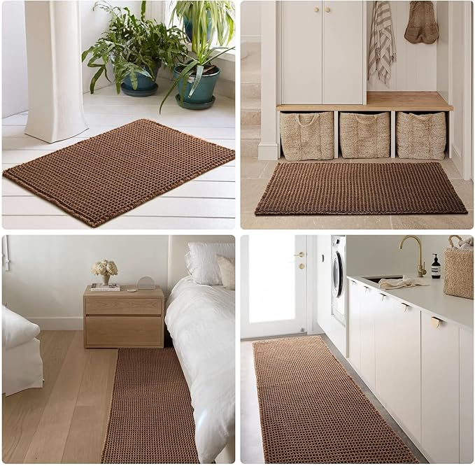 Waffle Runner Rug Bathroom, Long Boho Bathroom Rugs Non Slip Washable Super Absorbent Quick Dry Farmhouse Bath Decor, 60"x24" Mocha