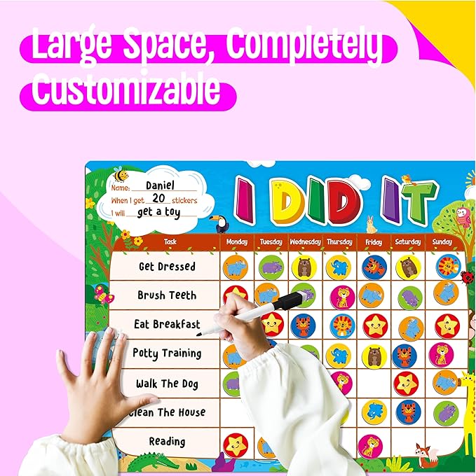Magnetic Reward Chart, Dry Erase Task Board-One Chart & 72 Magnetic Reward Magnets, Jungle Theme Behavior Tracker for Daily Routine, Potty Training