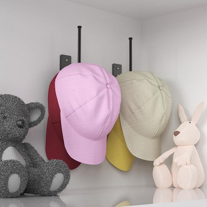 4 Pack Hat Racks for Baseball Caps, Stainless Steel Hat Organizer for Baseball Cap, Hat Holder Storage Organizer, H at Hanger Strong Adhesive/Wall Drilled for Door, Bedroom, Closet(Black 6 in)