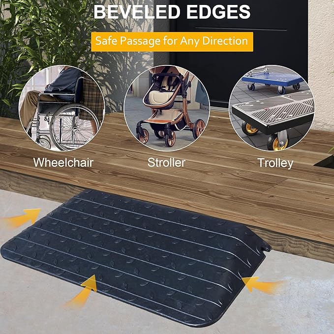 OrangeStar Rubber Threshold Ramp for Doorways, 4" Rise Non-Slip Wheelchair Ramp, 33000lbs Load Capacity, Rubber Curb Ramp for Wheelchair, Scooter