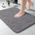 LOCHAS Luxury Bathroom Rug Shaggy Bath Mat 24 x 17 Inch, Washable Non Slip Bath Rugs for Bathroom Shower, Soft Plush Chenille Absorbent Carpets Mats, Gray