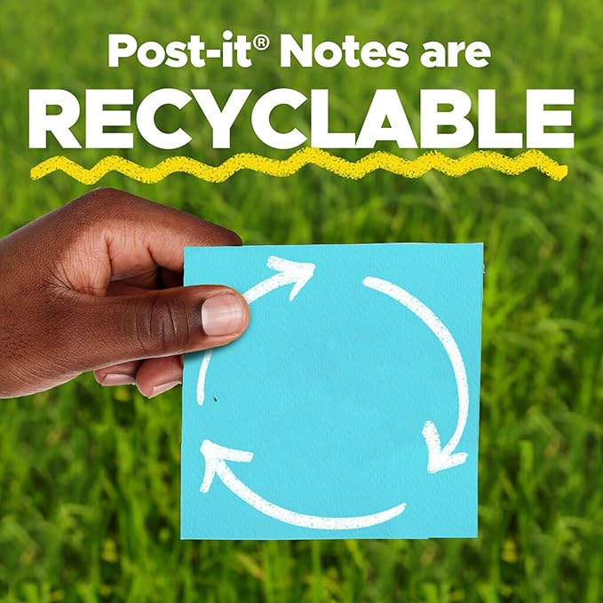 Post-it Super Sticky Notes, Assorted Bright Colors, 3x3 in, 15 Pads, 45 Sheets/Pad, 2X The Sticking Power, Recyclable, Multi-Color (Pack of 6)