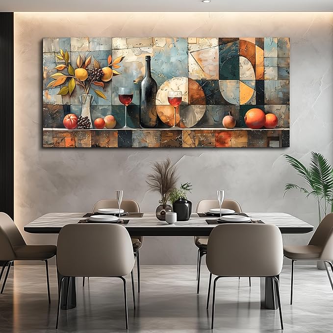 KELIYUAN Large Wall Art For Kitchen Wall Decor For Living Room Restaurant Pub Decorations Wine Glass Wall Painting Still Life Abstract Pictures Canvas Artwork Dining Mural Home Decoration 72x32 In