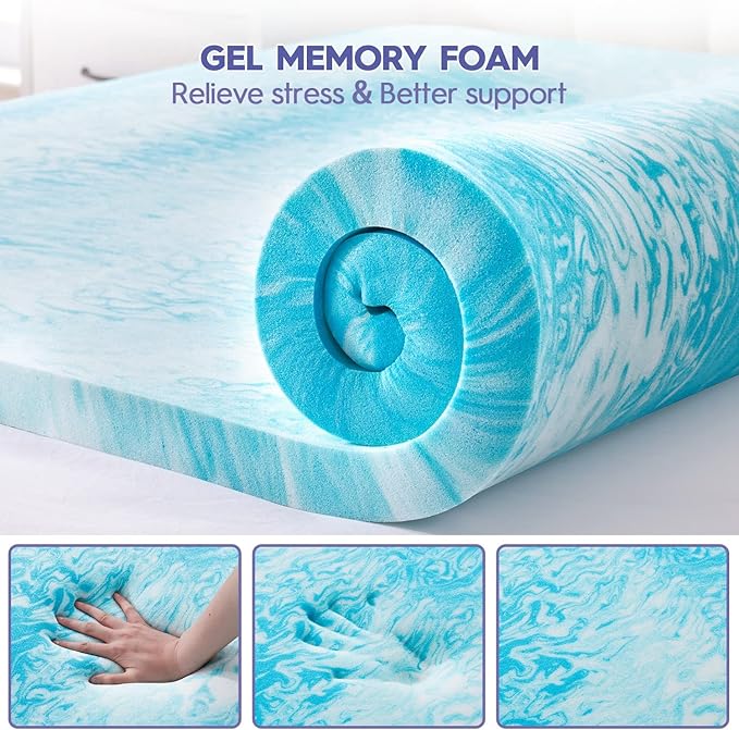 ABENE 3 Inch Dual Layer Memory Foam Mattress Topper California King, 2 Inch Memory Foam Plus 1 Inch Down Alternative Pillowtop Mattress Pad, with Bedside Pocket, Support for Back Pain (Gray)