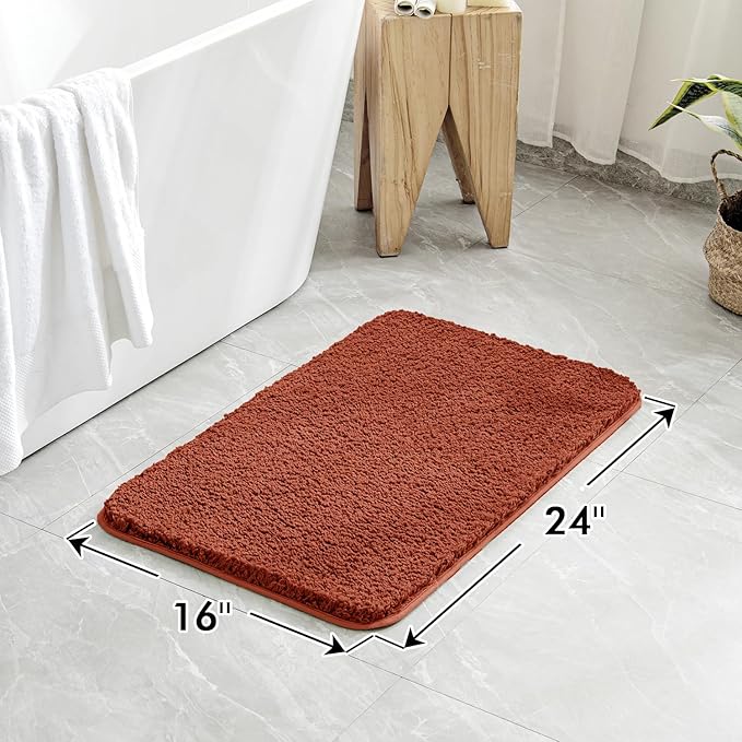 MIULEE Rust Extra Thick Non Slip Bathroom Rug Fall Shaggy Soft Bath Mat Plush Microfiber Absorbent Water for Shower Tub Machine Washable (16x24 Inches)