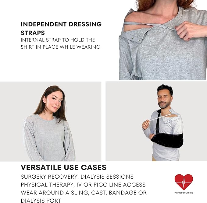Inspired Comforts Unisex Post-Surgery/Dialysis Shirt | Full Tearaway Design with Easy-Open Shoulder, Arm & Side Snaps