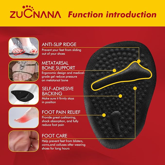 Ball of Foot Cushions, Metatarsal Pads Women, Non Slip Heel Pads for Women Shoes Too Big (4 Pairs), Shoe Cushions Heel Grips Liner Prevent Blisters & Slipping (Beige+Black)