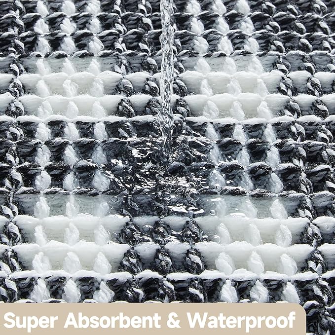 Waffle Runner Rug Bathroom, Long Boho Bathroom Rugs Non Slip Washable Absorbent Checkered Bathroom Mat Quick Dry Farmhouse Bath Mat, 60"x24" Black and White