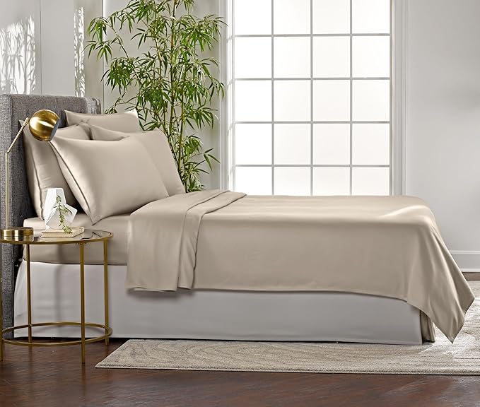 Pure Bamboo Twin Sheets, Genuine 100% Organic Viscose Derived from Bamboo Bed Sheet Set, Luxuriously Soft & Cooling, Double Stitching, 2 Year Quality Promise (Twin, Sand)