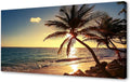 Muolunna S04998 Wall Art Decor Large Canvas Print Picture Sunset Ocean Beach Waves 1 Panel Coconut tree Scenery Painting Artwork for Office Home Decoration Stretched and Framed Ready to Hang