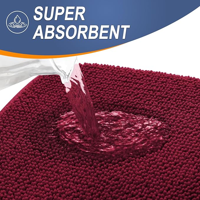 OLANLY Thick Memory Foam Bath Mat Rug 47x17, Extra Soft Absorbent Bathroom Rug, Quick Dry Bath Mats, Non-Slip, Machine Washable Carpet for Bathroom, Tub and Shower, Home Decor Accessories, Burgundy