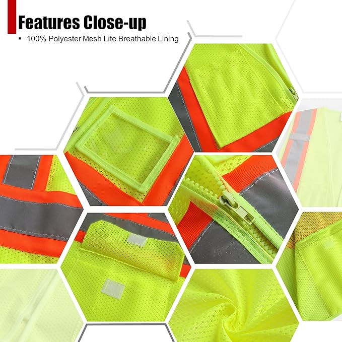 Reflective Safety Vest for Men Women Hi Vis Vest with Pockets High Visibility Vest Mesh Construction Vests Meets ANSI/ISEA Standards (Yellow-33, Medium)
