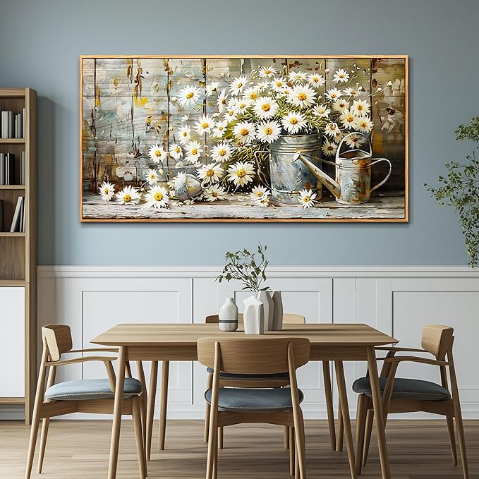 PHAOHUAXM Large Canvas Wall Art For Living Room Wall Decoration Printing Artwork Retro White Flower Dining Room Bedroom Bathroom Kitchen Wall Painting Home Decoration Aesthetics 30x60 In Wood Frame